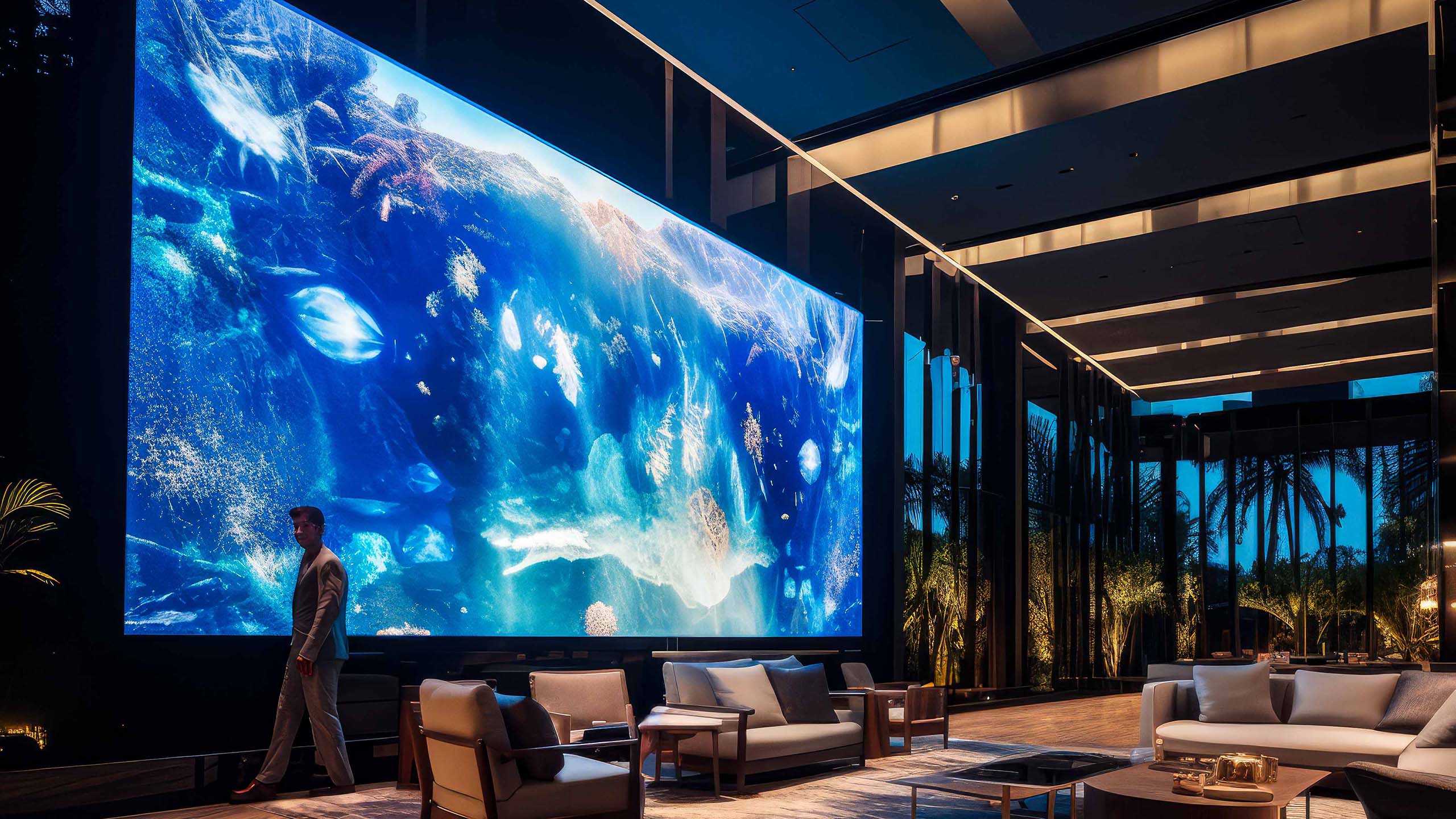 video wall in hotel lobby