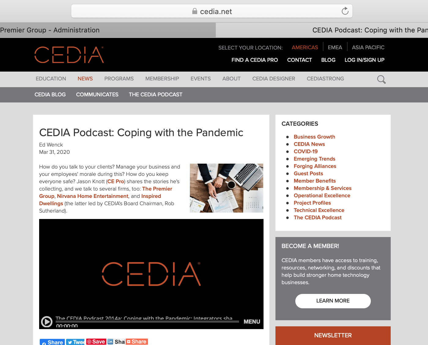 Premier Joins the CEDIA Podcast to Talk About the Industry During COVID-19